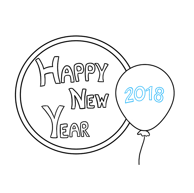 Cách vẽ chúc mừng năm mới 2018: Bước 7