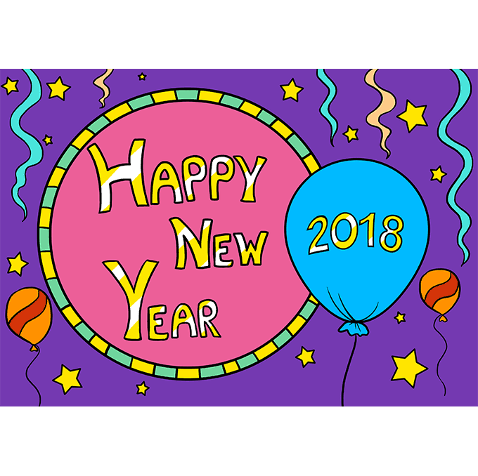 Cách vẽ chúc mừng năm mới 2018: Bước 10
